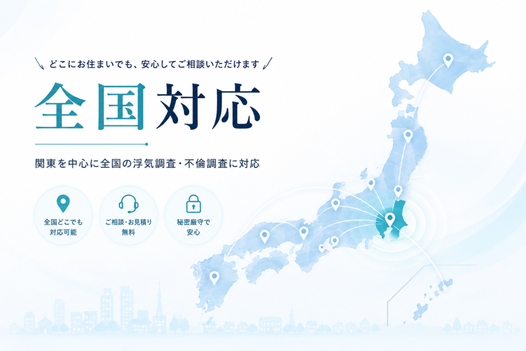 関東を中心に全国対応するCORE探偵事務所の対応エリアイメージ