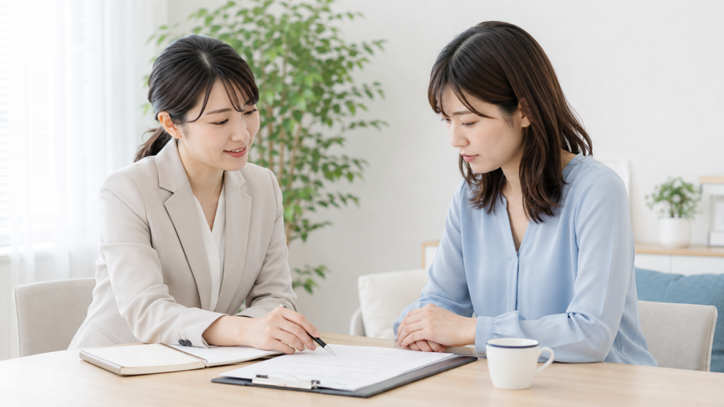 浮気調査の契約内容を担当カウンセラーと確認する相談者