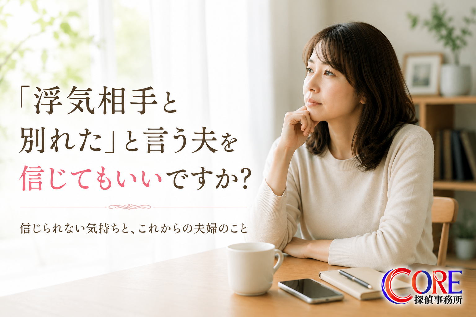 浮気相手と別れたと言う夫を信じてもいいか悩む女性