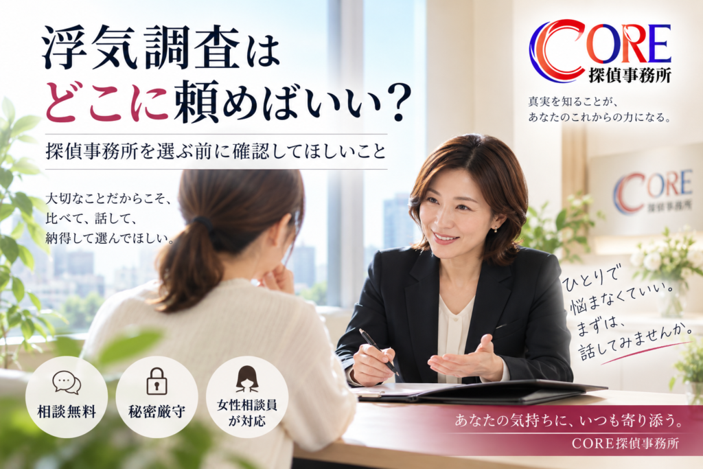 浮気調査を依頼する探偵事務所の選び方について相談する女性