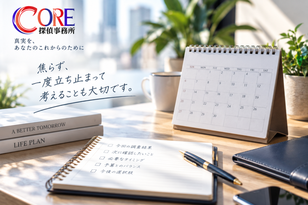 浮気調査の追加調査を決める前に調査結果や次の調査内容を整理するイメージ
